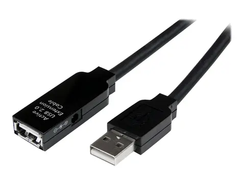StarTech 25m USB 2.0 Active Extension Cable M/F 25 meter USB A Male to USB A Female USB 2.0 Repeater / Extender Cable - Black - 80ft (USB2AAEXT25M) - USB-forlengelseskabel - USB til USB - 25 m