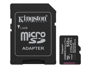 Kingston Canvas Select Plus - Flashminnekort (microSDXC til SD-adapter inkludert) 512 GB - A1 / Video Class V30 / UHS Class 3 / Class10 - microSDXC UHS-I
