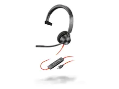 Poly Blackwire 3310 - Blackwire 3300 series hodesett - on-ear - kablet - USB-C - svart - UC-sertifisert