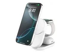 Belkin UltraCharge - Tr&#229;dl&#248;st ladestativ 3-i-1, magnetisk, sammenleggbar, med Qi2 + AC-str&#248;madapter - 25 watt - Fast Charge - hvit