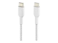 Belkin BoostCharge - USB-kabel 24 pin USB-C (hann) til 24 pin USB-C (hann) - USB 2.0 - 20 V - 3 A - 15 cm - USB Power Delivery (60W), flettet kabel - hvit
