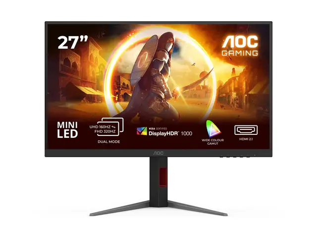 AOC Gaming U27G4XM - LED-skjerm gaming - 27" - 3840 x 2160 4K UHD (2160p) @ 160 Hz - Fast IPS - 1000 cd/m² - 1000:1 - DisplayHDR 1000 - 1 ms - 2xHDMI, DisplayPort - svart, rød 
