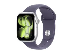 Apple Watch Series 11 (GPS + Cellular) 42 mm - s&#248;lvaluminium - smartklokke med sportsb&#229;nd - fluorelastomer - lilla t&#229;ke - b&#229;ndbredde: M/L - 64 GB - LTE, Wi-Fi 4, UWB, Bluetooth - 5G - 29.7 g
