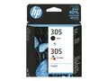 HP 305 - 2-pack - svart, farge (cyan, magenta, gul) original - blister - blekkpatron - for Deskjet 23XX, 27XX, 28XX, 41XX, 42XX; DeskJet Plus 41XX; ENVY 60XX, 64XX; ENVY Pro 64XX