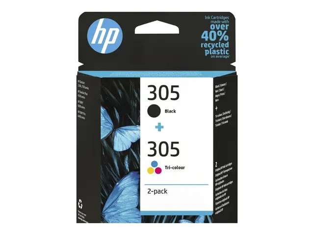 HP 305 - 2-pack svart, farge (cyan, magenta, gul) original blister...