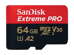 SanDisk Extreme Pro - Flashminnekort (microSDXC til SD-adapter inkludert) 64 GB - A2 / Video Class V30 / UHS-I U3 / Class10 - microSDXC UHS-I