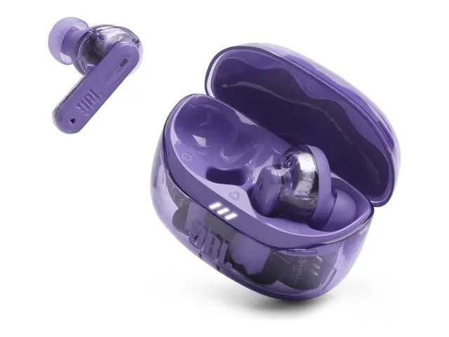 JBL TUNE Beam 2 - Ghost Edition - True wireless-hodetelefoner med mikrofon i øret - Bluetooth - aktiv støydemping - spøkelsesfløyel 
