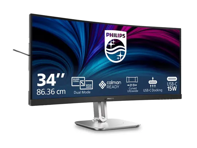 Philips 34B2U5900C - 5000 Series - LED-skjerm kurvet - USB - 34" - 5120 x 2160 WUHD @ 120 Hz - VA - 450 cd/m² - 3000:1 - DisplayHDR 400 - 2 ms - 2xHDMI, DisplayPort, USB-C - høyttalere - koksgrå, sølv (stativ) 