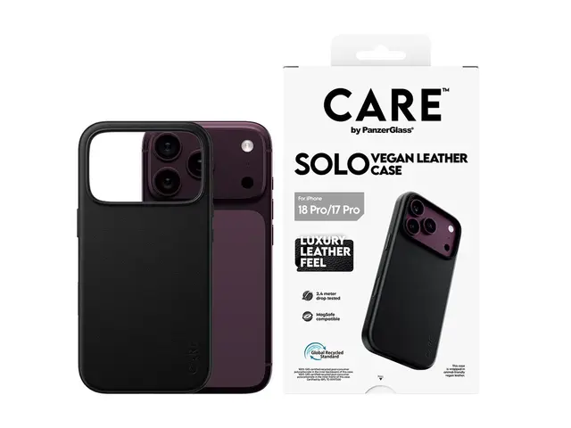 CARE by PanzerGlass Solo - Beskyttende deksel for mobiltelefon MagSafe-samsvar - veganlær - svart - for Apple iPhone 17 Pro, 18 Pro 