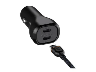Unisynk - Bilstr&#248;madapter - 50 watt 2 utgangskontakter (24 pin USB-C) - p&#229; kabel: USB-C