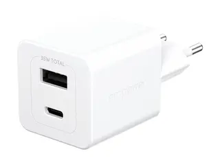 empower by PanzerGlass - Strømadapter - 35 watt Power Delivery 3.1 - 2 utgangskontakter (USB-C, USB-type A) - sølvhvit