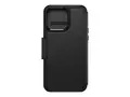 OtterBox Strada Series Folio - Lommebok for mobiltelefon MagSafe-samsvar - l&#230;r - skygge (svart) - for Apple iPhone 15 Pro Max