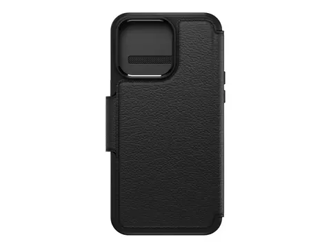 OtterBox Strada Series Folio - Lommebok for mobiltelefon MagSafe-samsvar - l&#230;r - skygge (svart) - for Apple iPhone 15 Pro Max