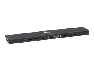 Eaton Tripp Lite Series Triple-Monitor USB C Dock USB C Docking Station with 4K HDMI &amp; DisplayPort, VGA USB-A/C, GbE, 100W PD, Black - dokkingstasjon - USB-C 3.1 / Thunderbolt 3 - VGA, HDMI, DP - 1GbE