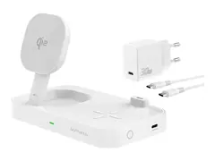 4smarts Trident - Tr&#229;dl&#248;st ladestativ - Qi2 + AC-str&#248;madapter 25 watt - 1 A - 2 utgangskontakter (24 pin USB-C) - hvit