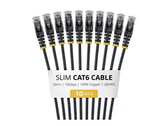 Startech - Koblingskabel - RJ-45 (hann) til RJ-45 (hann) 50 cm - 3.6 mm - UTP - CAT 6 - IEEE 802.3bt Type 4 - halogenfri, 100W PoE support, uten hindringer, flertrådet, slank, formstøpt - svart (en pakke 10)