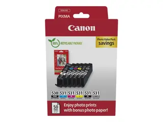 Canon PGI-530/CLI-531 PGBK/C/M/Y/BK/GY Photo Value Pack 6-pack - pigmentert svart, svart, cyan, magenta, gul, grå - original - hengeboks - blekkpatron/papirsett