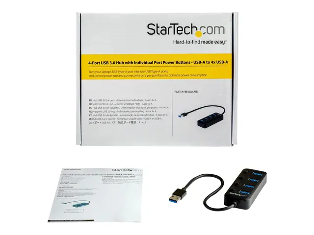StarTech.com 4 Port USB 3.0 Hub, USB-A to 4x USB 3.0 Type-A with I...