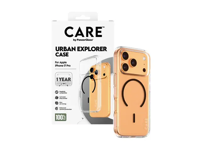 PanzerGlass CARE iPhone 17 Pro Urban Explorer deksel (gjennomsiktig/sort) Slankt, men sterkt, MagSafe-kompatibel, laget av resirkulerte materialer 