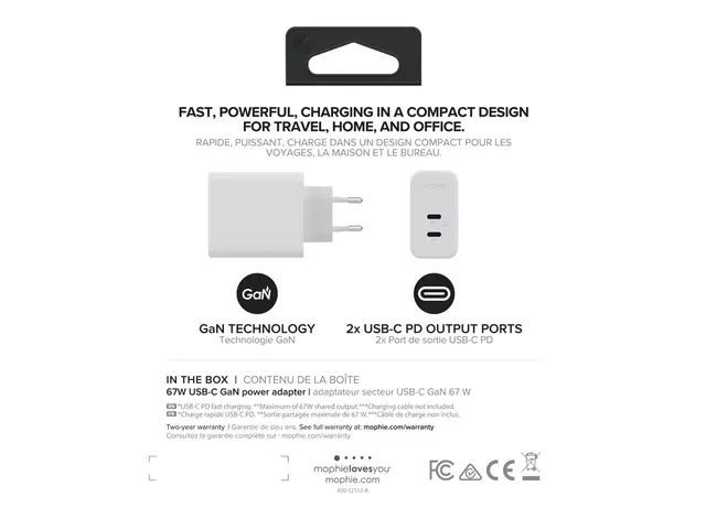mophie speedport 67 - Strømadapter watt PD, Fast Charge 2 utgangsk...