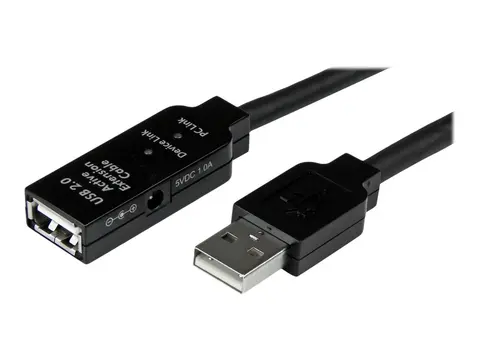 StarTech 25m USB 2.0 Active Extension Cable M/F 25 meter USB A Male to USB A Female USB 2.0 Repeater / Extender Cable - Black - 80ft (USB2AAEXT25M) - USB-forlengelseskabel - USB til USB - 25 m