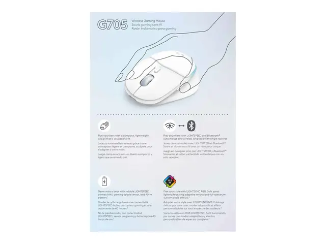 Logitech G G705 - Mus små hender 6 knapper trådløs Bluetooth USB L...