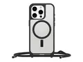 OtterBox React Series - Baksidedeksel for mobiltelefon halskjede - MagSafe-samsvar - svart krystall (klar/svart) - for Apple iPhone 16 Pro