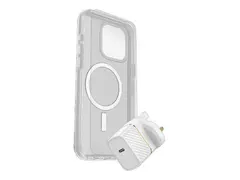OtterBox Symmetry Series - Baksidedeksel for mobiltelefon MagSafe-samsvar - blank - med Premium Glass-skjermbeskytter og Fast Charge-vegglader USB-C 30 W - for Apple iPhone 15 Pro Max