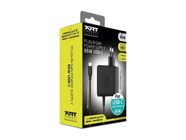 PORT Connect - USB-C-strømadapter - GaN2 - AC 100-240 V - 65 watt ...