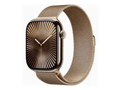 Apple Watch Series 10 (GPS + Cellular) 46 mm - gull titan - smartklokke med fint strikket l&#248;kke - nett av rustfritt st&#229;l - gull - b&#229;ndbredde: S/M - 64 GB - LTE, Wi-Fi 4, UWB, Bluetooth - 4G - 41.7 g