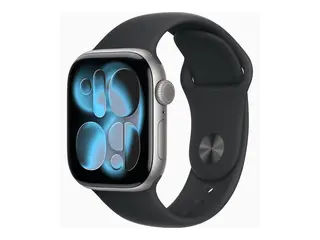 Apple Watch Series 11 (GPS) - 42 mm - space gray aluminum smartklokke med sportsb&#229;nd - fluorelastomer - svart - b&#229;ndbredde: S/M - 64 GB - Bluetooth, Wi-Fi 4, UWB - 30.3 g