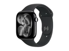 Apple Watch Series 11 (GPS) - 46 mm - jet svart aluminium smartklokke med sportsb&#229;nd - fluorelastomer - svart - b&#229;ndbredde: M/L - 64 GB - Wi-Fi 4, UWB, Bluetooth - 37.8 g