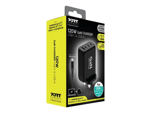 PORT Connect - Strømadapter GaN-teknologi 120 watt 5 A PD, PD 3.0,...