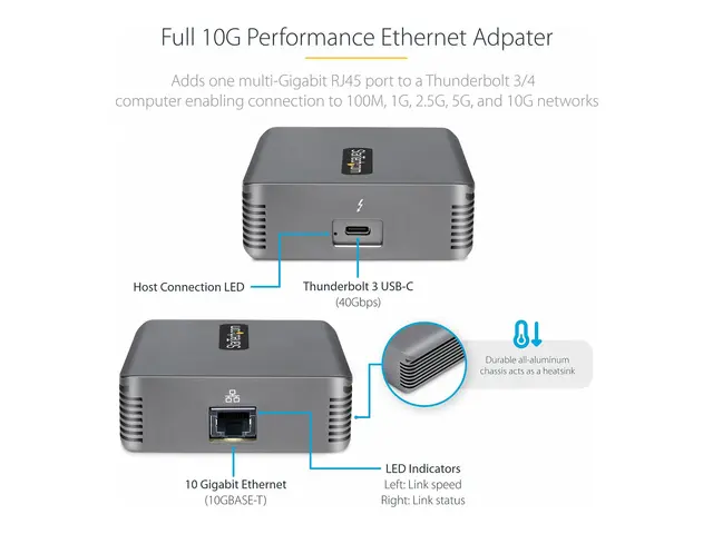 StarTech.com Thunderbolt 3 to Ethernet Adapter, 10GbE, Multi-Gigab...