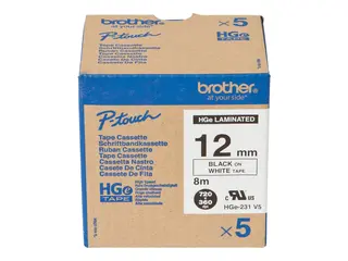 Brother HGE-231V5 - Svart på hvitt - Rull (1,2 cm x 8 m) 5 kassett(er) laminert teip for P-Touch PT-9500pc, PT-9800PCN; P-Touch R RL-700S