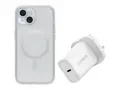 OtterBox Symmetry Series - Baksidedeksel for mobiltelefon MagSafe-samsvar - blank - med Premium Glass-skjermbeskytter og Fast Charge-vegglader USB-C 30 W - for Apple iPhone 16