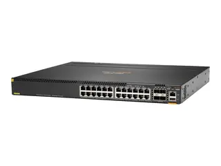 HPE Aruba 6300M - Switch - L3 - Styrt - 24 x 10/100/1000 (PoE+) + 4 x 1 Gigabit / 10 Gigabit / 25 Gigabit / 50 Gigabit SFP56 (opplink / stabling) front og side til bakside - rackmonterbar - PoE+ (720 W)