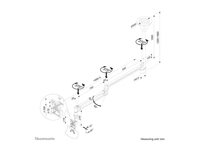 Neomounts FPMA-HAC100 - Brakett full bevegelse for LCD-skjerm medi...