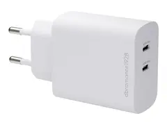 dbramante1928 re-charge - Strømadapter - 45 watt Apple 2.4A, PD/PPS, PD 2.0, PD 3.0, QC 2.0, QC 3.0, AFC, SCP, Fast Charge - 2 utgangskontakter (USB-C) - hvit - Europa