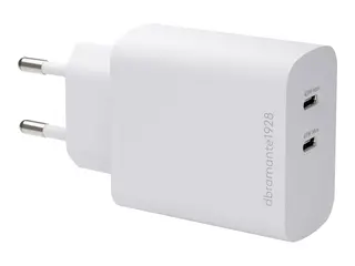 dbramante1928 re-charge - Strømadapter - 45 watt Apple 2.4A, PD/PPS, PD 2.0, PD 3.0, QC 2.0, QC 3.0, AFC, SCP, Fast Charge - 2 utgangskontakter (USB-C) - hvit - Europa