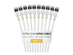 Startech - Koblingskabel - RJ-45 (hann) til RJ-45 (hann) 30 cm - 3.7 mm - U/FTP - CAT 6a - ultra-slim, uten hindringer, flertrådet, formstøpt - hvit (en pakke 10)