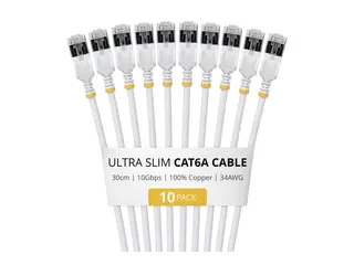 Startech - Koblingskabel - RJ-45 (hann) til RJ-45 (hann) 30 cm - 3.7 mm - U/FTP - CAT 6a - ultra-slim, uten hindringer, flertrådet, formstøpt - hvit (en pakke 10)