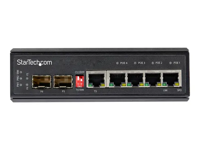 StarTech.com Industrial 6 Port Gigabit Ethernet Switch, 4 PoE RJ45...