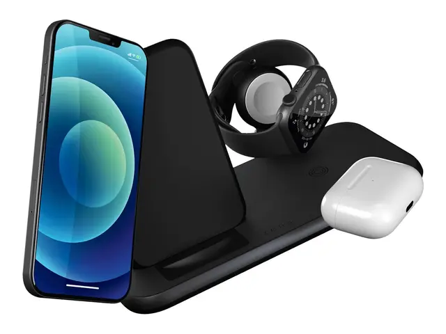 Zens Aluminium Series 4 in 1 - Trådløst ladestativ + AC-strømadapt...