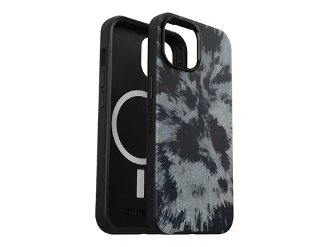 OtterBox Symmetry Series - Baksidedeksel for mobiltelefon MagSafe-samsvar - polykarbonat, syntetisk gummi, s&#248;lvfosfatglass - utbrent himmel (svart) - for Apple iPhone 15