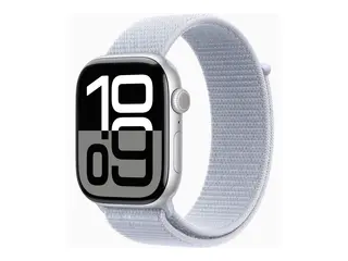 Apple Watch Series 10 (GPS + Cellular) - 46 mm s&#248;lvaluminium - smartklokke med sportssl&#248;yfe - myk dobbeltlagsnylon - bl&#229; sky - h&#229;ndleddst&#248;rrelse: 130-200 mm - 64 GB - LTE, Wi-Fi 4, UWB, Bluetooth - 4G - 35.3 g