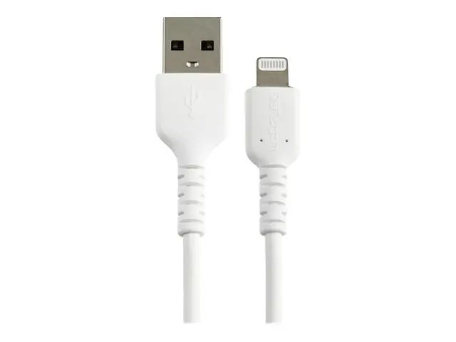 StarTech.com 12 in(30cm) Durable White USB-A to Lightning Cable, H...