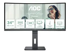 AOC Pro-line CU34P3CV - P3 Series LED-skjerm - kurvet - 34&quot; - 3440 x 1440 UWQHD @ 100 Hz - VA - 300 cd/m&#178; - 3000:1 - 4 ms - HDMI, DisplayPort, USB-C - h&#248;yttalere - svart