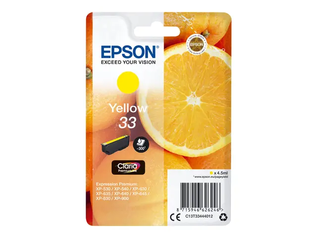 Epson 33 - 4.5 ml - gul - original - blære med RF/lyd-alarm - blek...