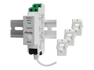 Shelly Pro Series 3EM - V2 - effekt- / energimåler 120A - trådløs, kablet - 802.11b/g/n, Bluetooth 4.2 - 2400 - 2495 MHz - Ethernet - hvit